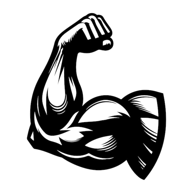 Vector a black and white drawing of a muscular man with his hands in the air