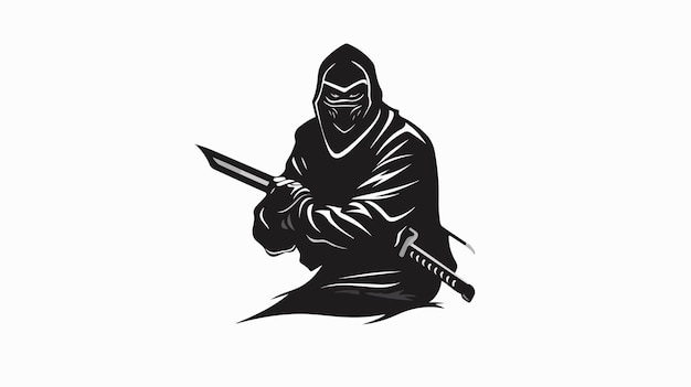 a black and white drawing of a ninja with a sword