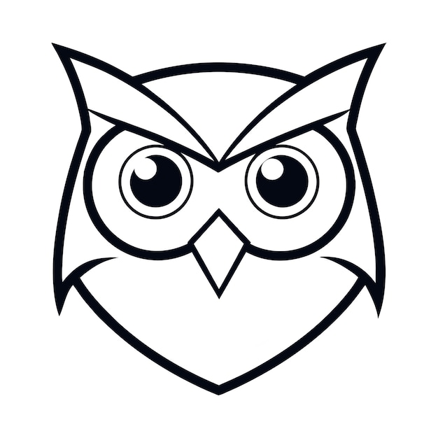 a black and white drawing of an owl with big eyes