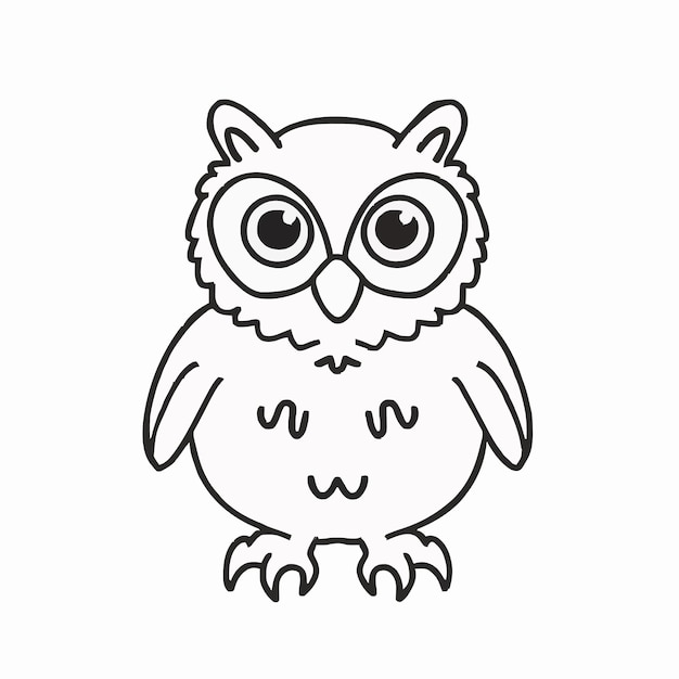 a black and white drawing of an owl with big eyes