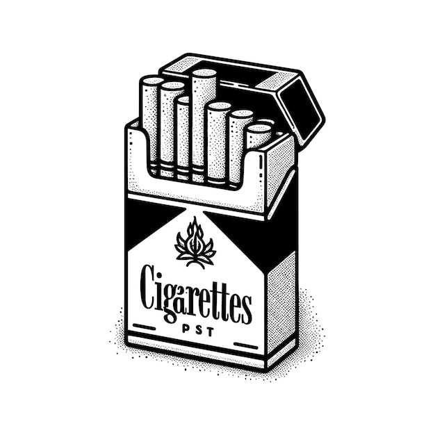 a black and white drawing of a pack of cigarettes