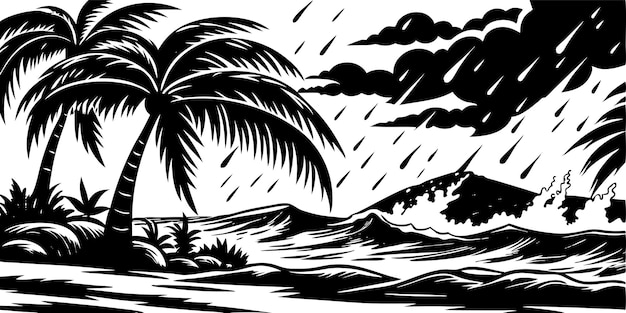 a black and white drawing of a palm tree with the words  palm trees  on it