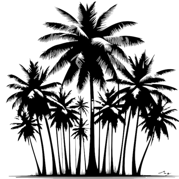 a black and white drawing of palm trees with the word  palm  on it