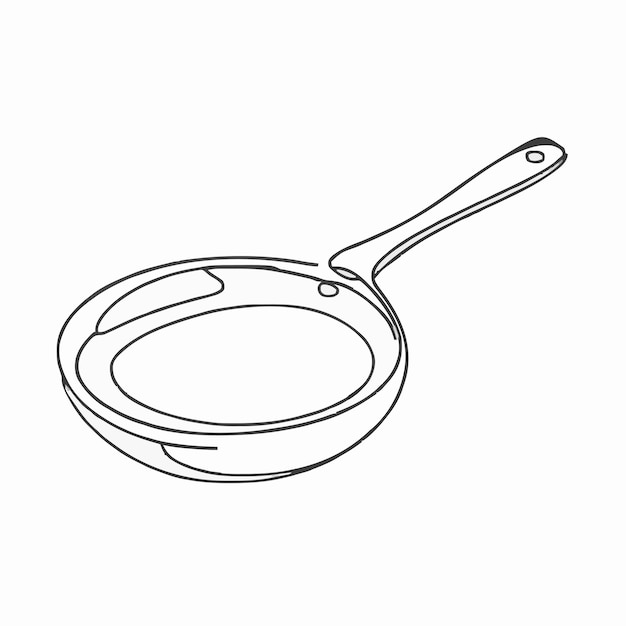 a black and white drawing of a pan with a spoon in it