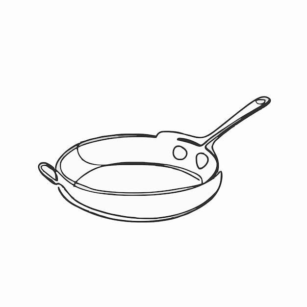 a black and white drawing of a pan with a spoon in it