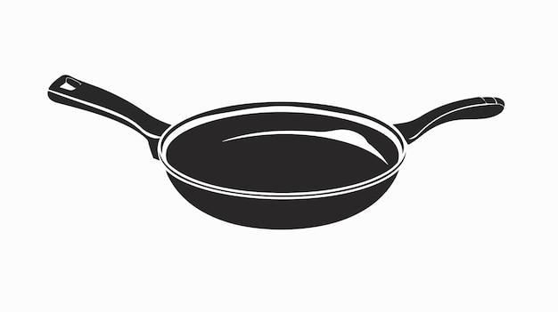 a black and white drawing of a pan with a spoon in it