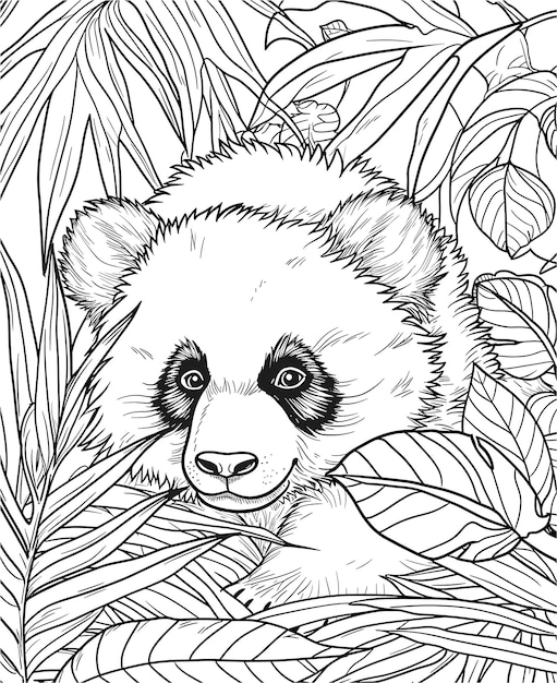 Vector a black and white drawing of a panda bear in the grass