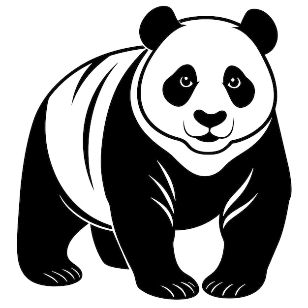 a black and white drawing of a panda with a black and white face