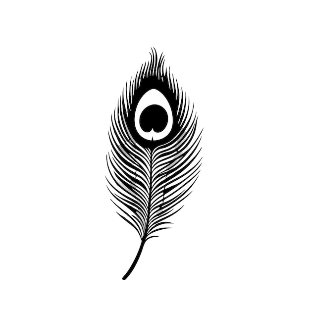 a black and white drawing of a peacock feather with an eye on it