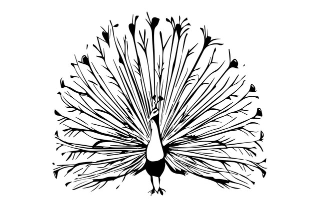 Vector a black and white drawing of a peacock with the words  peacock  on it