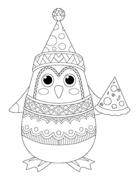 A black and white drawing of penguin Penguin coloring page penguin hand drawn