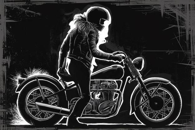 Vector a black and white drawing of a person on a motorcycle with a helmet on