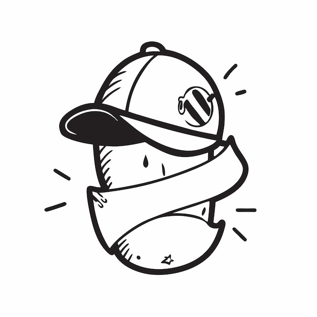 Vector a black and white drawing of a person wearing a cap with the word quot head quot on it