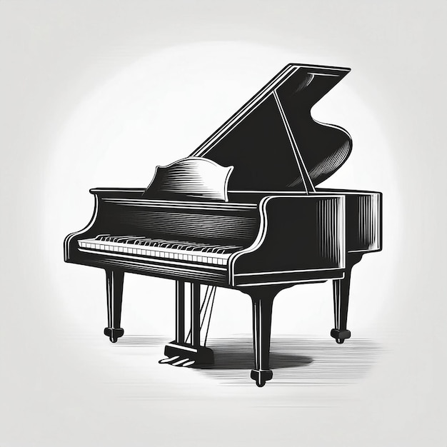 a black and white drawing of a piano and a picture of a piano