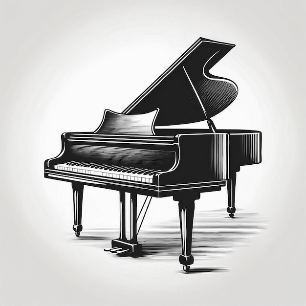 Vector a black and white drawing of a piano with a picture of a piano