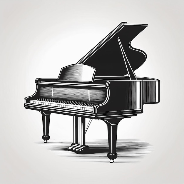 Vector a black and white drawing of a piano with a picture of a piano