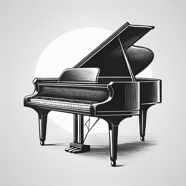 Vector a black and white drawing of a piano with a white background