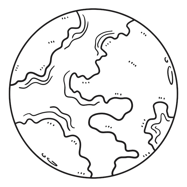 a black and white drawing of a planet with a line drawing of the earth