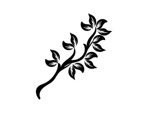 a black and white drawing of a plant with leaves