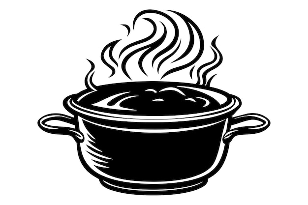 Vector a black and white drawing of a pot of boiling oil