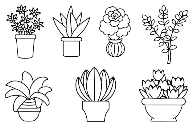 Vector a black and white drawing of a potted plant with a plant in the middle