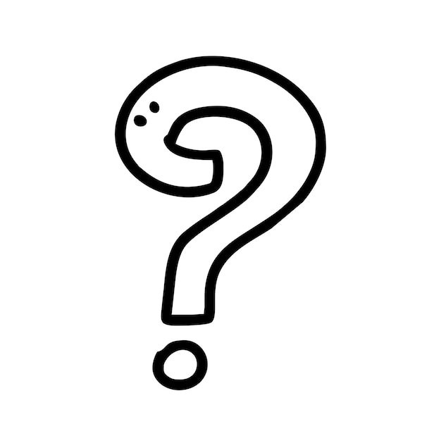 A black and white drawing of a question mark.