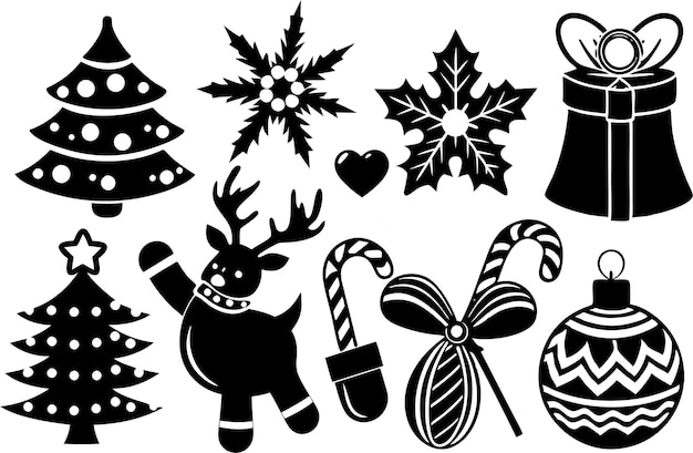 Vector a black and white drawing of a reindeer with a christmas tree and a star on it