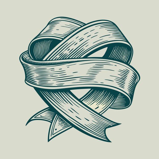 Vector a black and white drawing of a ribbon tied with a knot