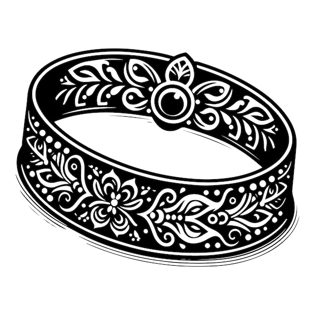 a black and white drawing of a ring with a flower design on it