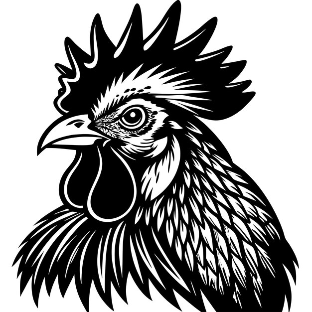 a black and white drawing of a rooster for T shirt design