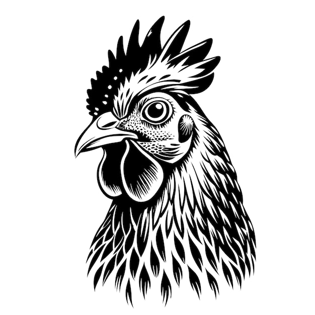 a black and white drawing of a rooster for T shirt design