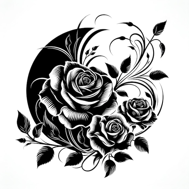 Vector a black and white drawing of a rose with a black background