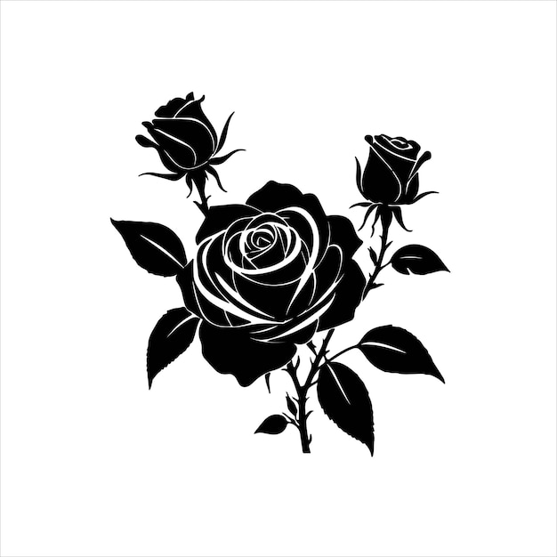 A black and white drawing of a rose with the word rose on it