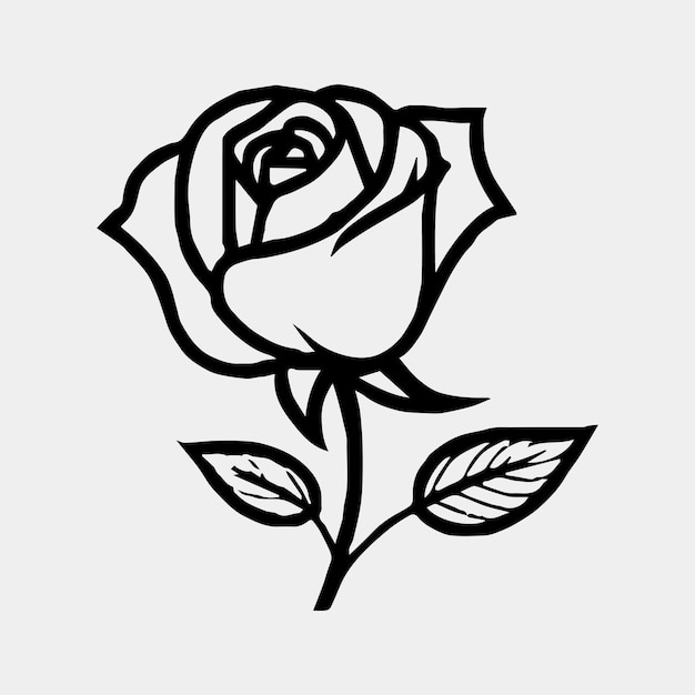 A black and white drawing of a rose