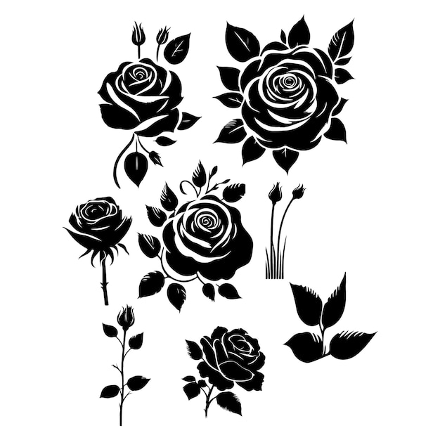 a black and white drawing of roses and other flowers