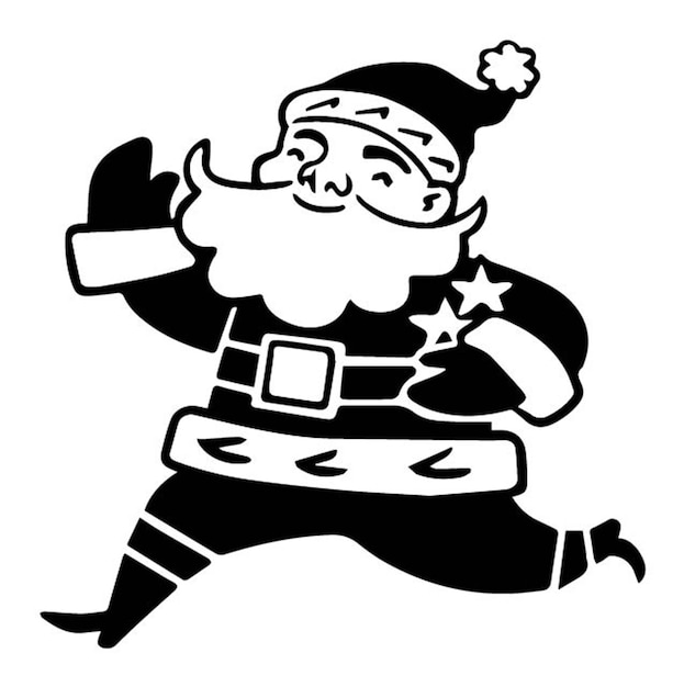 Vector a black and white drawing of a santa claus running