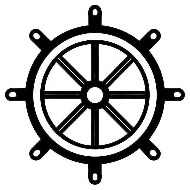 Vector a black and white drawing of a ships wheel