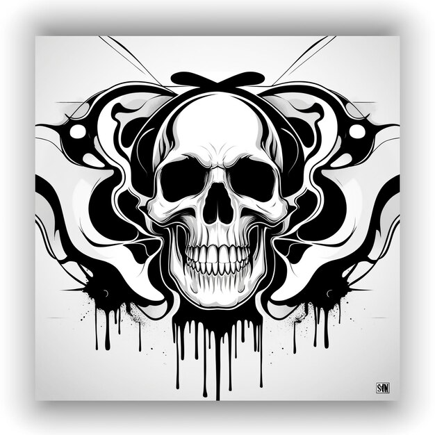 Vector black and white drawing of skull and crossbones in stencil ai generated