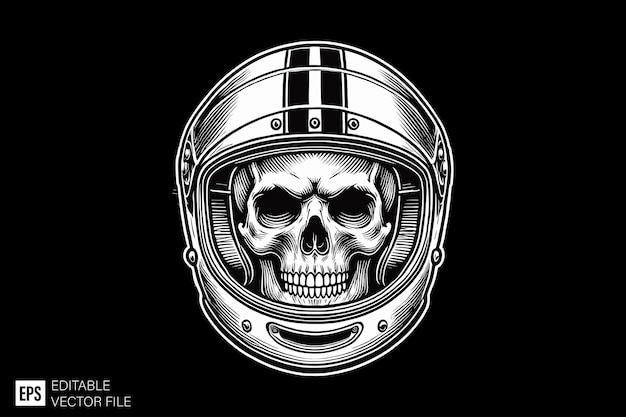 Vector a black and white drawing of a skull and helmet