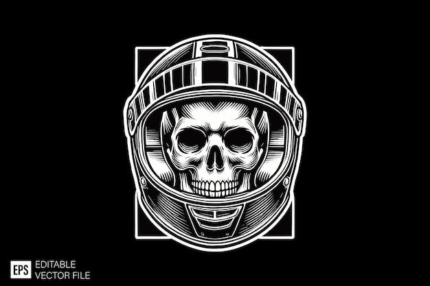 Vector a black and white drawing of a skull and helmet