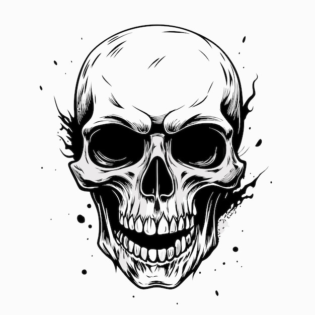 a black and white drawing of a skull with a black background with a drawing of a skull