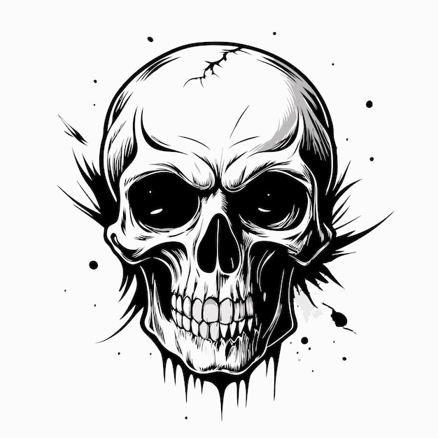 a black and white drawing of a skull with a black outline