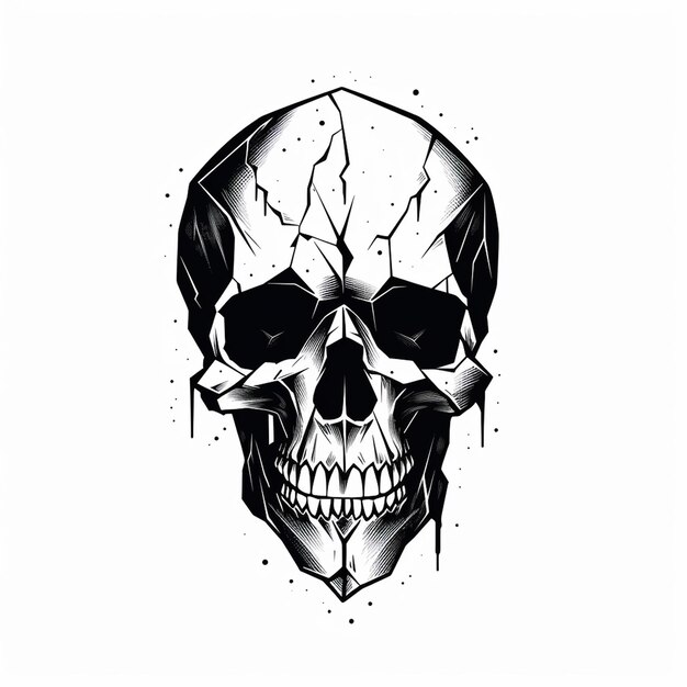 Vector a black and white drawing of a skull with a black and white background