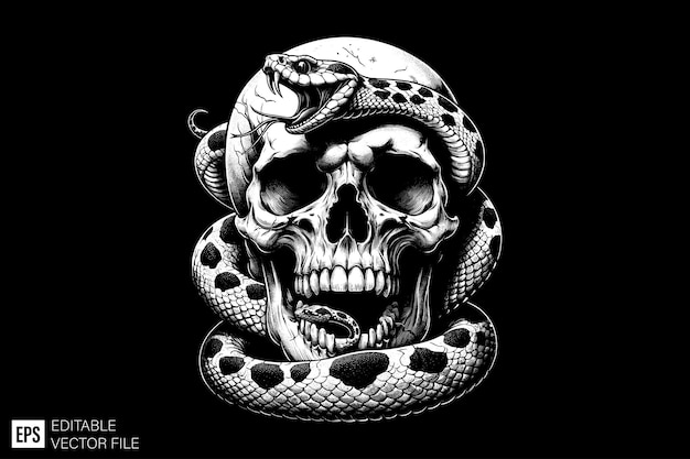 a black and white drawing of a snake with a snake on it