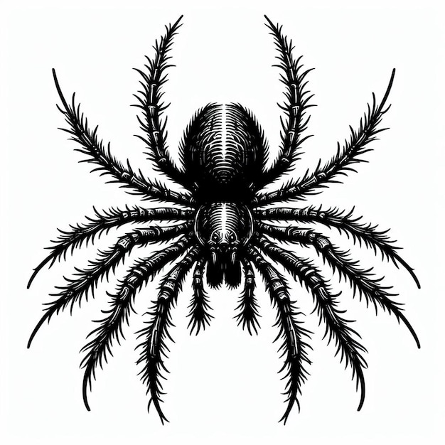 a black and white drawing of a spider with a black face