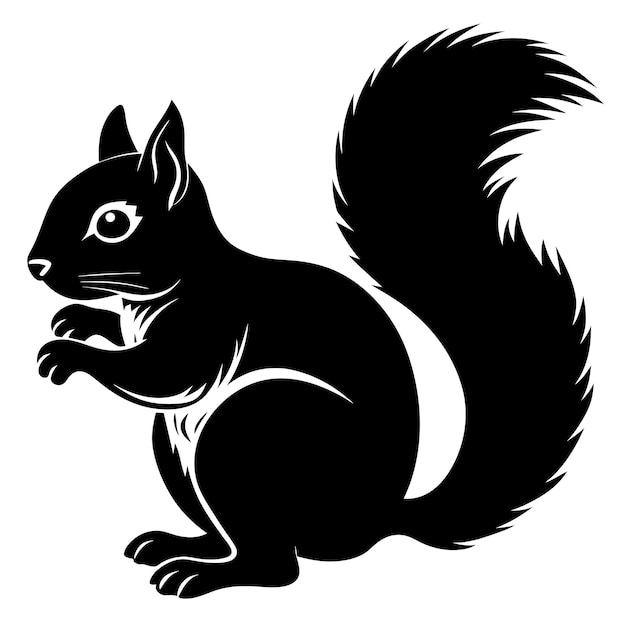 Vector a black and white drawing of a squirrel with a round tail