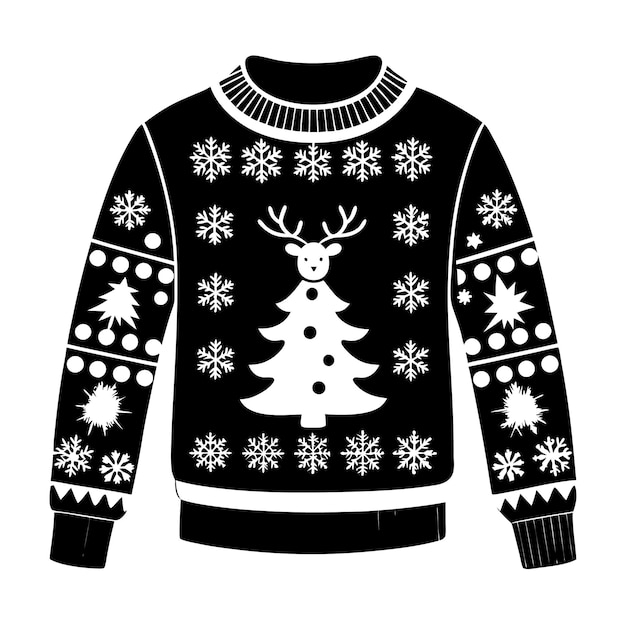 Vector a black and white drawing of a sweater with a christmas tree on it