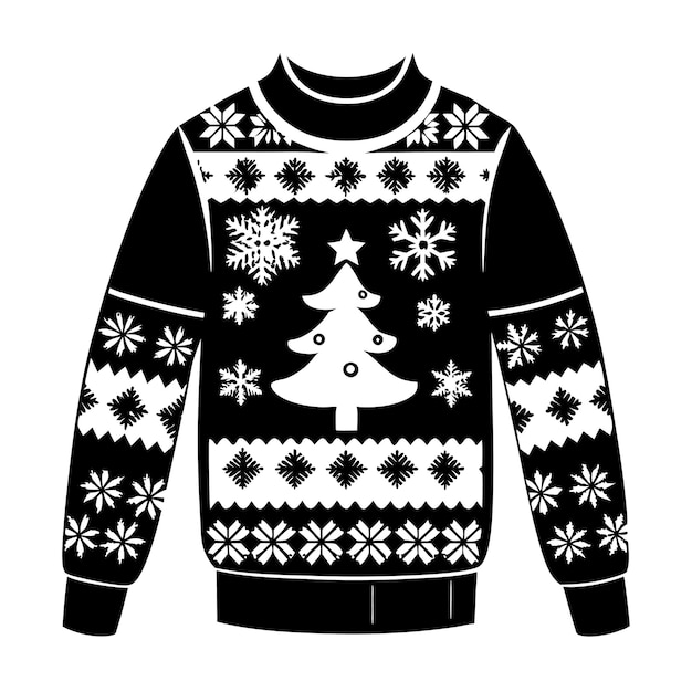 Vector a black and white drawing of a sweater with snowflakes on it