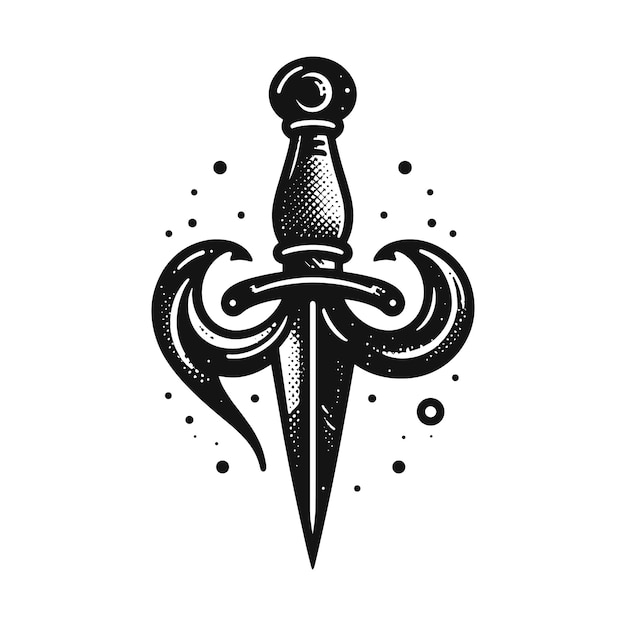 Vector a black and white drawing of a sword with a sword in the middle