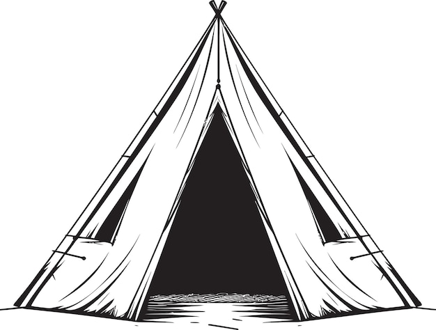 Vector a black and white drawing of a tent with a black and white background